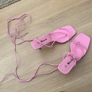 Shein pink tie up heeled sandals